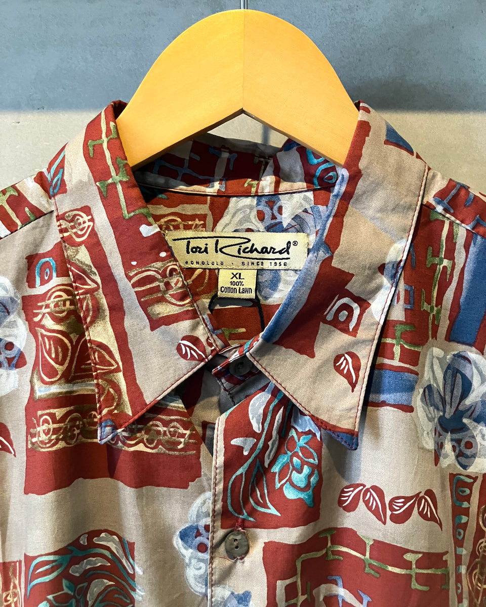 90'sビンテージ古着！TORI RICHARD パイナップル刺繍 シルクシャツ