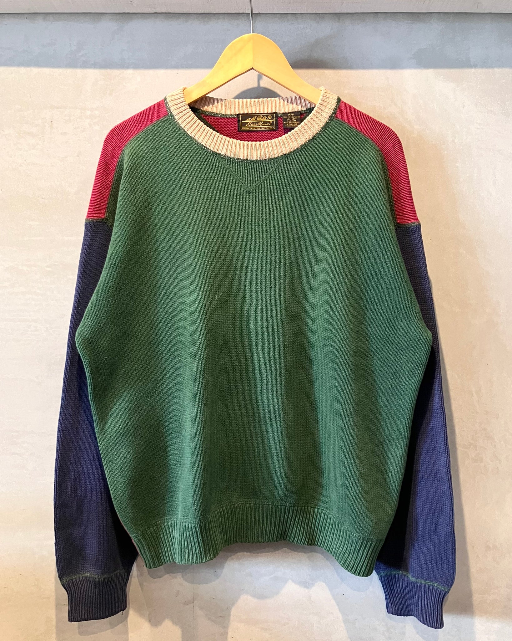 トップス 90s eddiebauer cottonknit line normcore 90'S Eddie Bauer Striped Pattern V-neck Cotton Knit Sweater