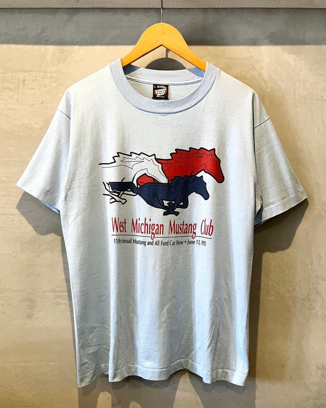 90’s West Michigan Mustang Club-T-shirt-(size L)Made in U.S.A.
